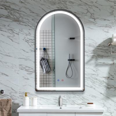 China Wholesale Gold Arch Frame Decorative Aluminum Wall Hanging Large Arch Magnifying Mirrors With Led Lights for sale