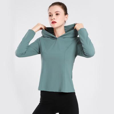 China Breathable The Same Sports Top Hooded Slim Long Sleeve T-shirt Women's Fitness Yoga Running Wear Sweater Coat for sale