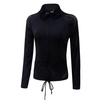 China Plus Size Women Zipper Sports Coat Drawstring Fitness Jacket Mesh Training Gym Running Clothing Yoga Tops for sale