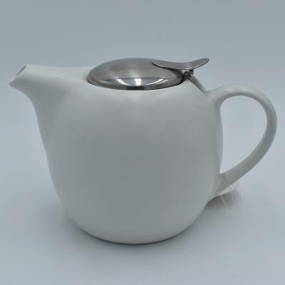 China Viable White Ceramic Teapot With Lid Stainless Ball Shape Ceramic Teapot Kettle With Strainer And Infuser for sale