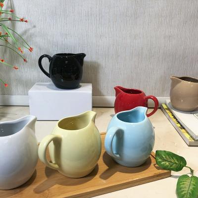 China Sustainable European Ceramic Coffee Shop Luxury Red Milk Cup Milk Frothing Jug Porcelain Milk Pitcher For Coffee for sale