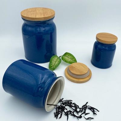 China Japan Ceramic Tea Canister Luxuriously Eco Friendly Airtight Sustainable Style Set For Tableware With Bamboo Lid for sale