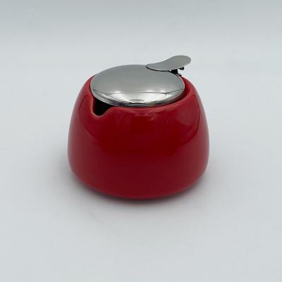 China Sustainable Christmas Red High End Ceramic Novelty Unique Shape Porcelain Salt Sugar Bowl With Lid for sale