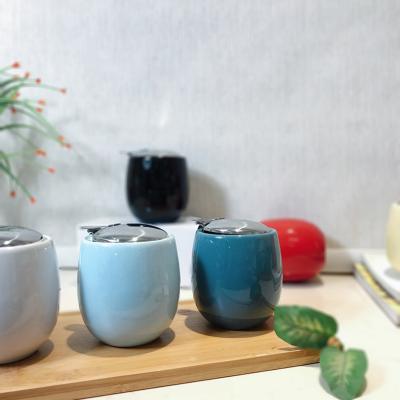 China Hot Sale Ceramic Honey Jar Home Decoration Salt Jar Tea Sugar Container Viable For Kitchen With Lid for sale