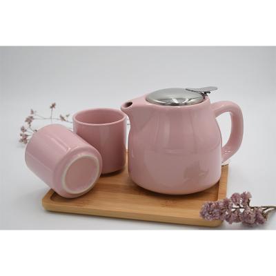 China Sustainable Hot Selling Casual Classic China Teapots Ceramic Tea Set And Dink Items Sets With Bamboo Tray for sale