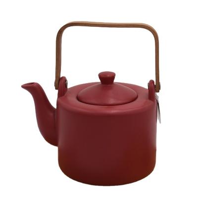 China Sustainable Modern Shaped Ceramic Teapot Set With Handle Bamboo Teapots Wholesale for sale