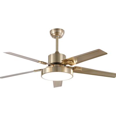 China Modern 220 Volt Copper Decorative Fan 5 Iron Blades AC Remote Control Lamp Motor Ceiling Fan With Light for sale