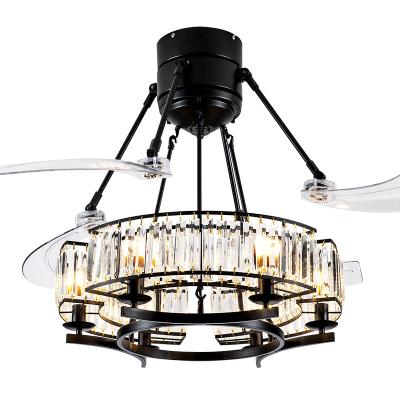 China Modern Luxury Black LED Modern Remote Control K9 Crystal Light Ceiling Fan With Crystal Chandeliers Light for sale