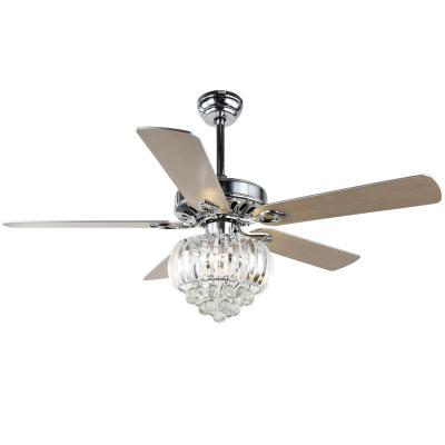 China Modern Silver Wood Blades Simple Luxury Crystal Ceiling Lights Chandelier Modern 52 Inch Ceiling Fan Light for sale