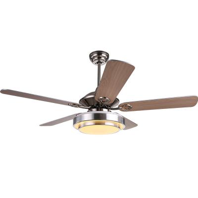 China Modern Indoor Energy Efficient Wooden Ceiling Fan Blades Motor Copper AC Home 52 Inches Modern With LED Light for sale