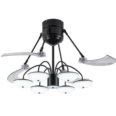 China Modern Luxury Light Modern LED Ceiling Fans Pendant Led Light With 3 Gear Blades Adjustable Retractable Chandelier Fan for sale