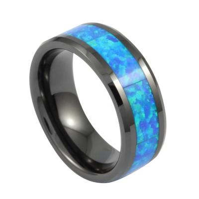 China FASHIONABLE Inlay Black Blue Opal Jewelry 8MM Vogue Ceramic Engagement Ring For Men for sale