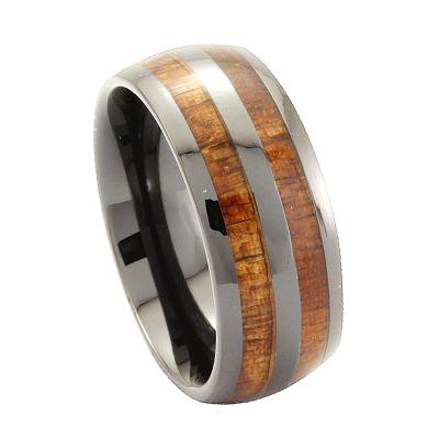 China Vintage Koa Wood Inlaid Black Ceramic Men's Ring 2021 for sale