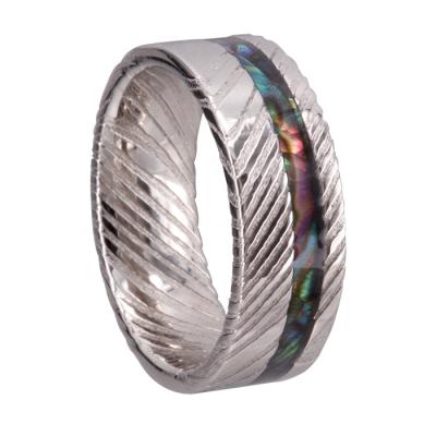 China Damascus Chengjewelers victorian styles Damascus wedding ring with Australian abalone shell for sale