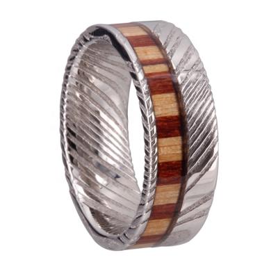 China 2021 HOT Romantic Chengjewelers 8mm Mens Damascus Pine Wood Russian Rings For Sale for sale