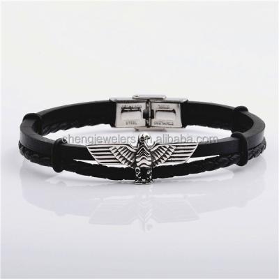 China Hip Hop Leather Stainless Steel Shenzhen Stainless Steel Bangle Teen Punk Leather Bracelet for sale