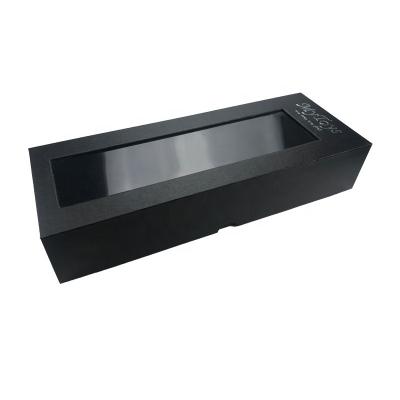 China Luxury Kraft Black Clear Windows Paper Packaging Boxes Gift Box With Hot Stamping for sale