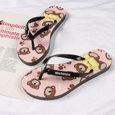 China Wholesale Summer Cushioning Printed Flip Flops Beach Fashion PVC Slippers Ladies Super Soft for sale