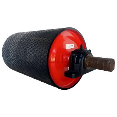 China Fixed Base Mounting Conveyor Pulley With Rubber Lagging And Forged Shaft for sale