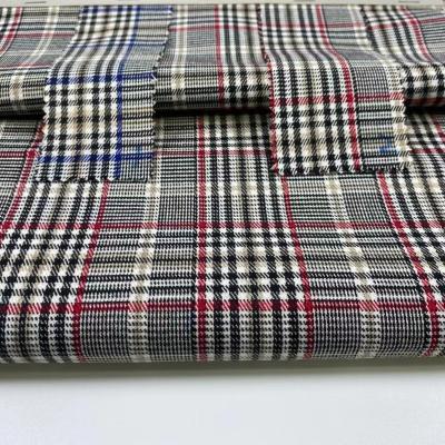 China Anti-Static Fancy design yarn dyed polyester rayon stretch fabric with checks colored yarn fabric for casual coat dress suit for sale