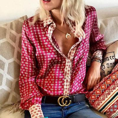 China Autumn And Winter Fashion Printed Anti-wrinkle Collar Long Sleeve Women's Hot Top Suit Shirt for sale