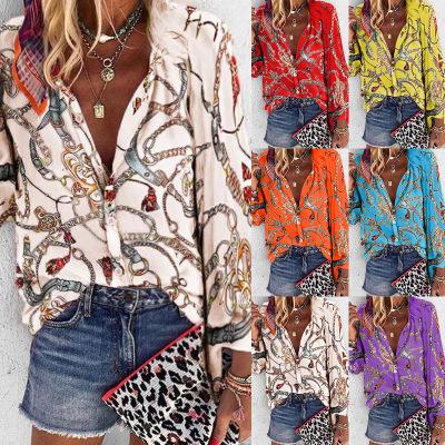 China Anti-wrinkle European women's new sub-explosive and American straight long-sleeved loose printed shirt for sale