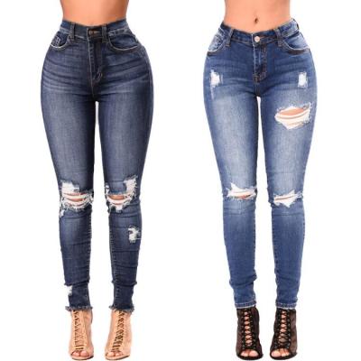 China Others Hot Sale Stretch Fashion Hole Slim Denim Leggings Women's High Waist Jeans for sale