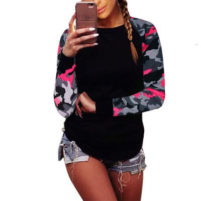 China Autumn And Winter Hot Sale Anti-Shrink Long Sleeve Quilting Print Camouflage T-shirt Sweater Women Top for sale