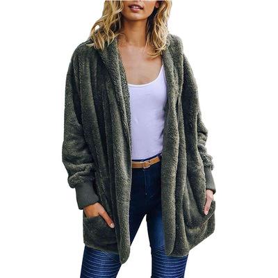 China Amazon European fashion Anti-wrinkle lambswool warm casual middle and American long double-bag hooded coat for sale