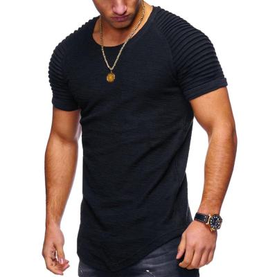 China Solid Color Mens Knot Pattern Pleated Pure Bamboo Sleeve Short T-Shirt for sale