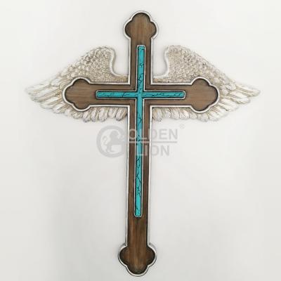 China Europe cross resin decoration cross with white wings for sale