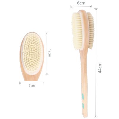 China Long Back Handle WELLRICH Shower Brush Ergonomically, Bamboo Shower Brush With Stiff And Soft Nylon Bristles To Exfoliate And Bath Wash for sale