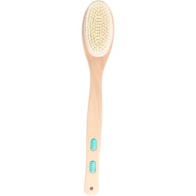 China WELLRICH Long Handle Baby Shower Brush with Soft and Stiff Bristles, Double Sided Shower Brush Head for Wet or Dry Brushing, Long Wooden Handle for sale