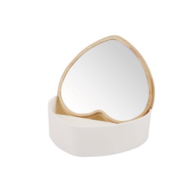 China WELLRICH Makeup Magnifying Mirror With A Heart Shaped Storage Case Bamboo Grain Mirror for sale