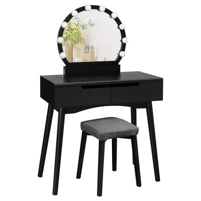 China With Easy Wooden Makeup Set LED Mirror Light Assembly Bedroom Furniture Minimalist Black Wooden Vanity Vanity Dressing Table for sale