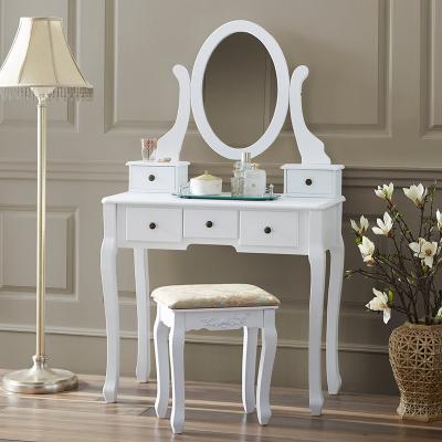 China Contemporary stylish white makeup dressing table with mirror and stool for sale