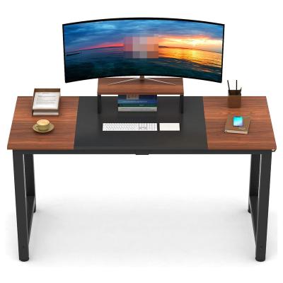 China US Modern Popular Rustic Wood Office Furniture With Monitor Storage Shelf Computer Home Office Spliced ​​Wood Table for sale