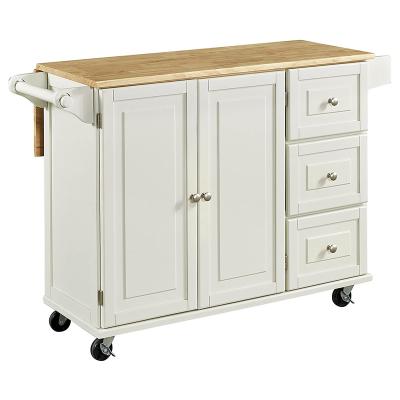 China Large Capacity Storage Solid Wood Demountable Cart With 3 Drawers Kitchen Food Cart Foldable Solid Wood Desktop Mobile Island for sale