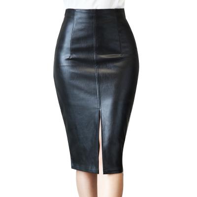 China Wholesale Plus Size High Waist Black Leather Skirt Plus Size Faux Leather Mini Skirt Sexy Split Pu Leather Skirts For Ladies for sale