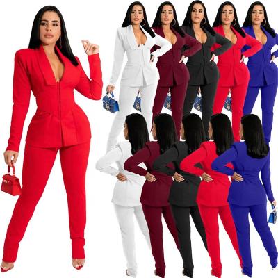 China Wine Red Set Wine Red Blazers Set Women Ladies Anti-Pilling Sets Two Piece Offices Use Formal Black Blazer Two Piece For Women for sale