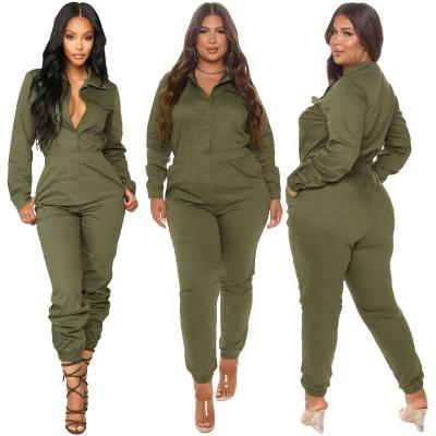 China Anti-pilling high quality stretch dungarees for women long sleeving casual one piece dungarees plain cotton dungarees army green s-5xl for sale