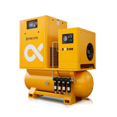 China Lubricated High Pressure Industrial Inverter 11Kw 15Kw 22Kw All In One Screw Air Compressor for sale