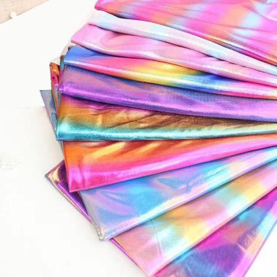 China Fast Delivery Shrink-Resistant Ready Stock Gradient Foil Printed Fabric Colors Knitted Fabric For Ladies Dance Dress for sale