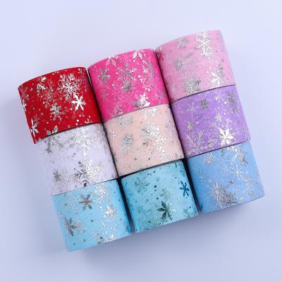 China Fast Delivery 6cm Width 25yard Snowflake Printing Baby RTS Tulle Rolls Shrink-Resistant For DIY Fabric Ribbon Roll for sale