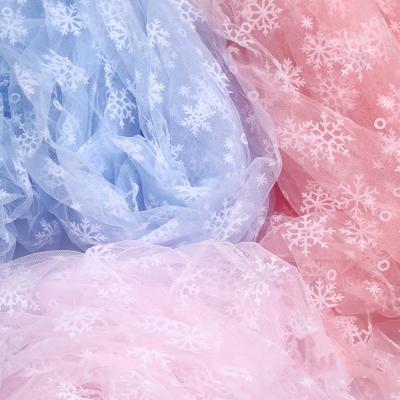 China In-Stock Shrink-Resistant Flocking Snowflake Yarn Fabric Tulle Fabric For Tutu Skirt Kids Princess Dress for sale