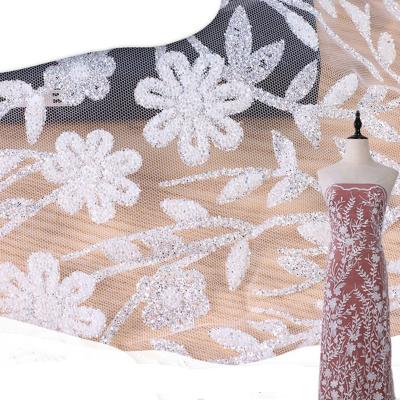 China Wedding Dress Powder Fabric Glass Bead Shrink-Resistant AB Powder Mesh Fabric for sale