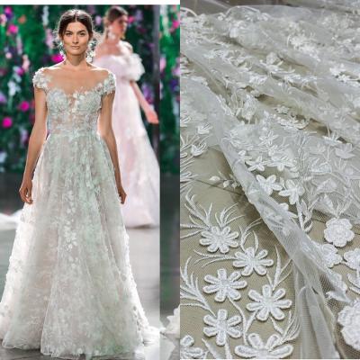 China 100Polyester Sequins Shrink-Resistant Handmade Embroidery French Tulle Lace Fabric For Bride Wedding Dress for sale