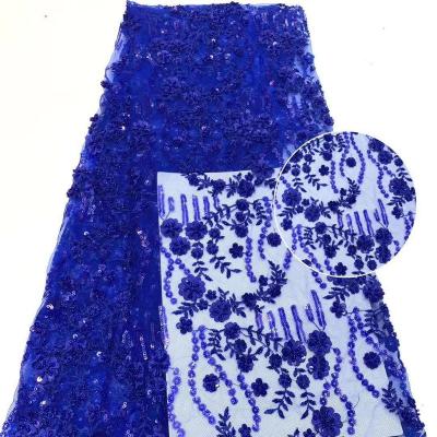 China 2022 New Arrival Handmade Sequins Embroidery Shrink-resistant French Tulle Lace Fabric For Bride Wedding Dress for sale