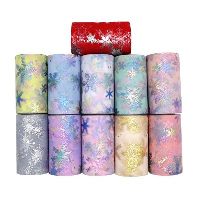 China Symphony Snowflake Christmas Decoration Shrink-Resistant Mesh Ribbon Bow DIY 100Polyester Tulle Roll for sale