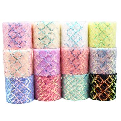 China Textile Symphony Shrink-Resistant Home Sequins Mesh Roll DIY Printed Fabric Ribbon Roll for sale